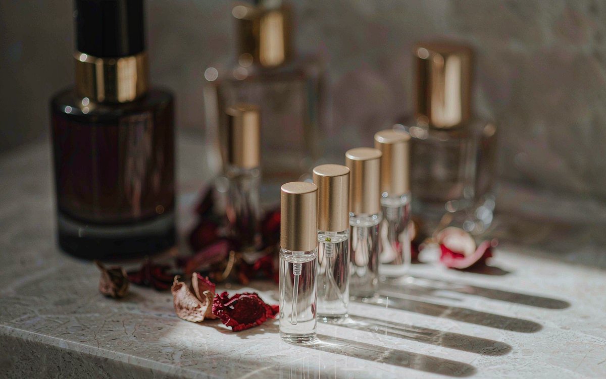 Perfume sample vials with dried petals