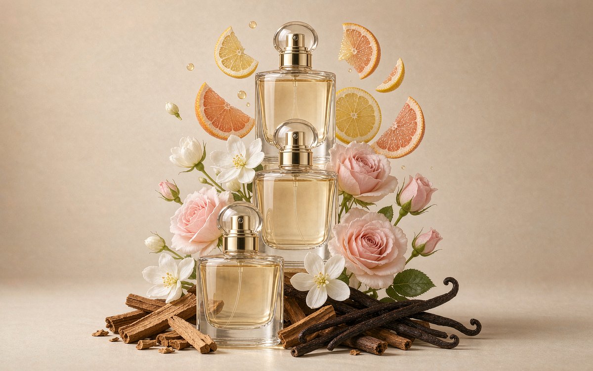 Fragrance notes pyramid showing top heart and base structure