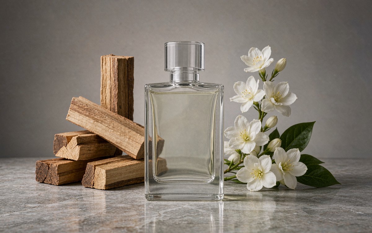 Minimalist perfume between cedar wood and jasmine