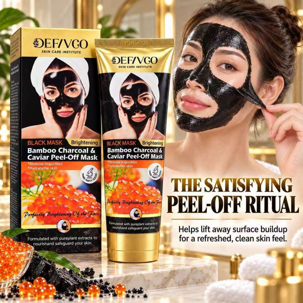 Applying a bamboo charcoal peel-off mask in a thin even layer